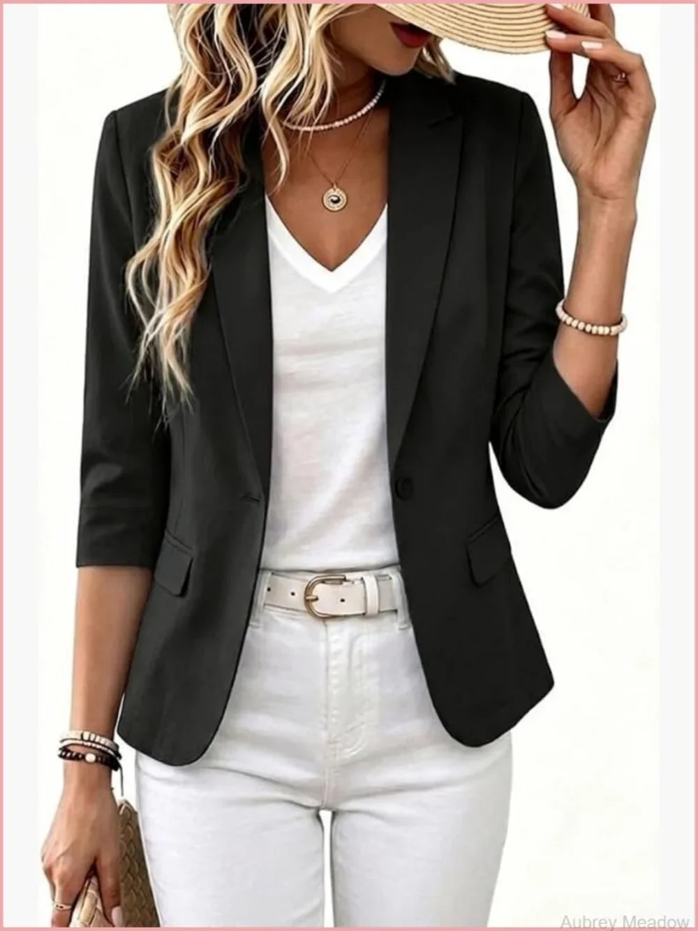 Linen Blazer Spring Summer Casual One Button Half Sleeve Work Jacket